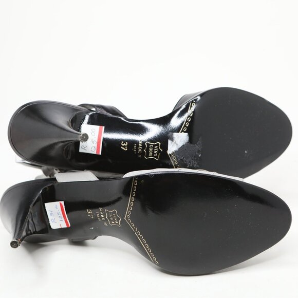 Vintage Cristin Leather Black Grey Two-Tone Ankle Strap Peep-Toe Sandals Pumps - Picture 6 of 14